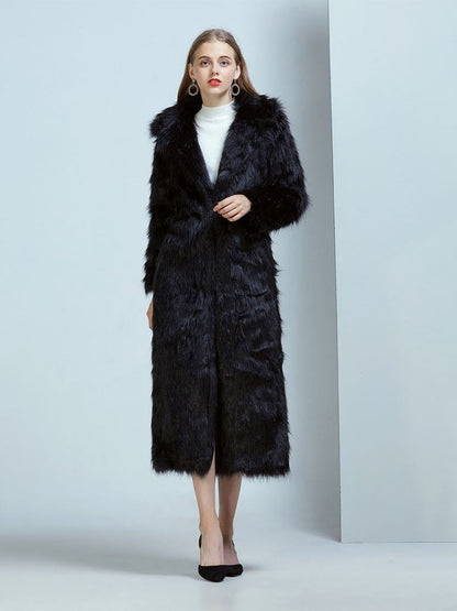 Faux Fur Coat V Neck Long Sleeve Maxi Winter Coat