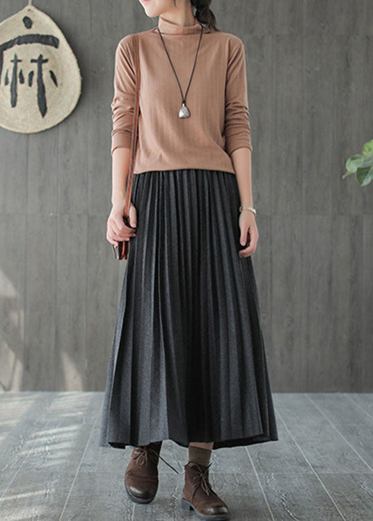 Italian Grey Black Woolen Pleated Fall Skirts