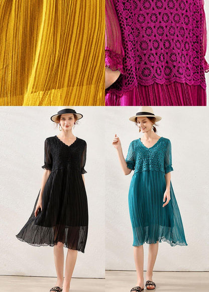 Peacock Blue Chiffon a Line Spring Long Dresses Short Sleeve