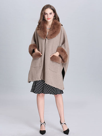 Poncho Knitwear Faux Fur Coat Shawl Collar Sweaters