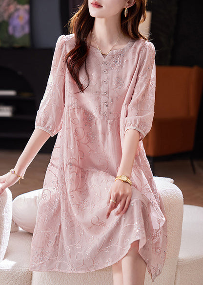 Yellow Sequins Embroidered Patchwork Cotton Dress Summer