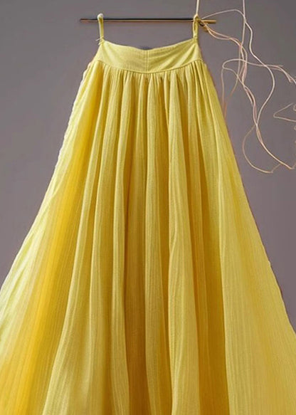 New Yellow High Waist Chiffon Skirts Summer