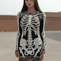 Comstylish Women's Vintage Halloween Skull Pattern Cozy Knit Mini Sweater Dress