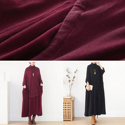 Long Sleeve Sweater High Neck Weather Moda Red Art Sweater Dresses