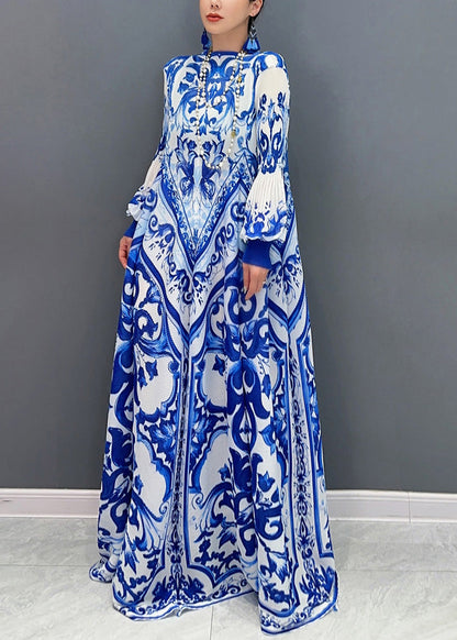 Blue Print Exra Large Hem Holiday Dress Lantern Sleeve