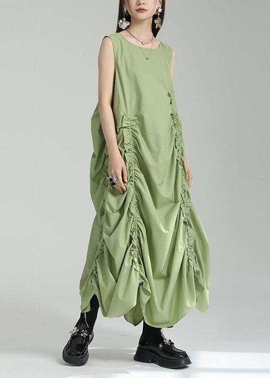 Grass Green O-neck Maxi Dress Sleeveless