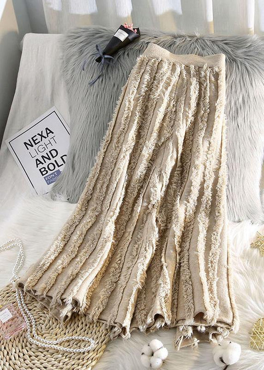 Italian Nude Cotton Skirt Tassel Elastic Waist Spring Skirt