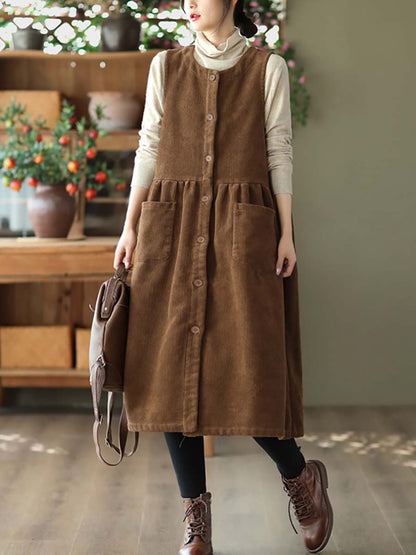 Corduroy Button Vest Dress