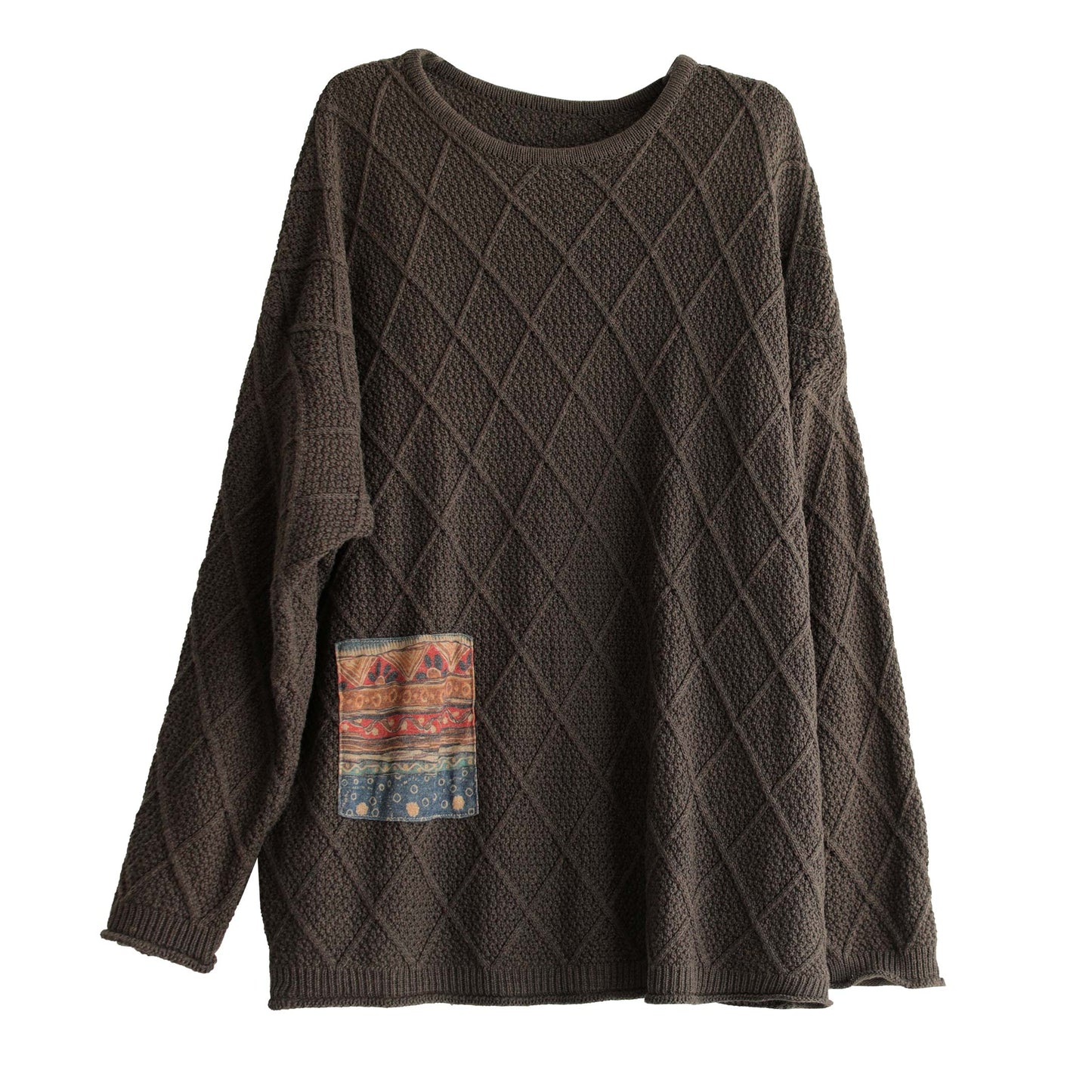 Retro Rhombus Patchwork Cotton Loose Sweater