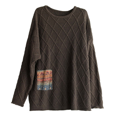 Retro Rhombus Patchwork Cotton Loose Sweater