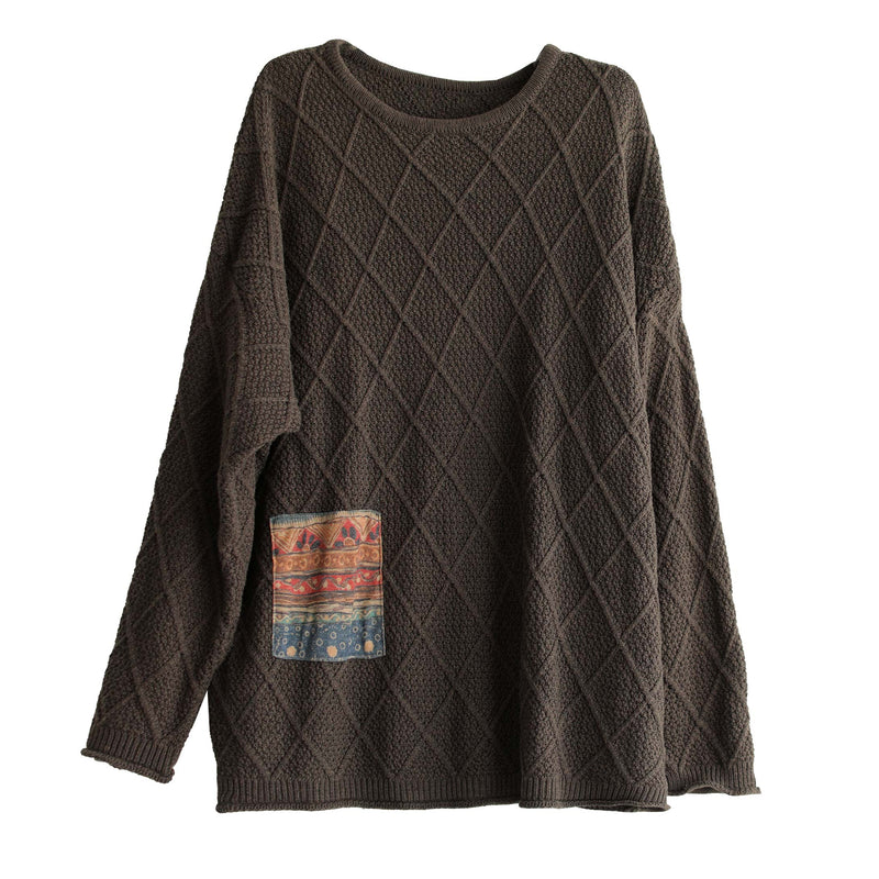 Retro Rhombus Patchwork Cotton Loose Sweater