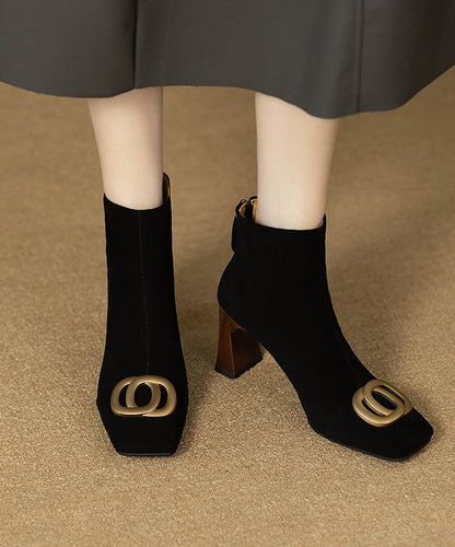 Black Chunky Suede Sequined Splicing Boots