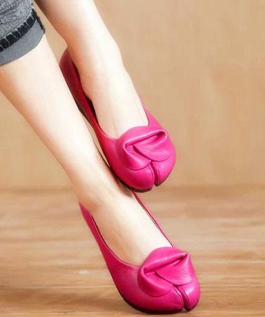 Rose Cowhide Leather Flats Flats