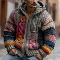 Men's Retro Geometric Knit Jacquard Warm Zip Hooded Sweater elevenforest