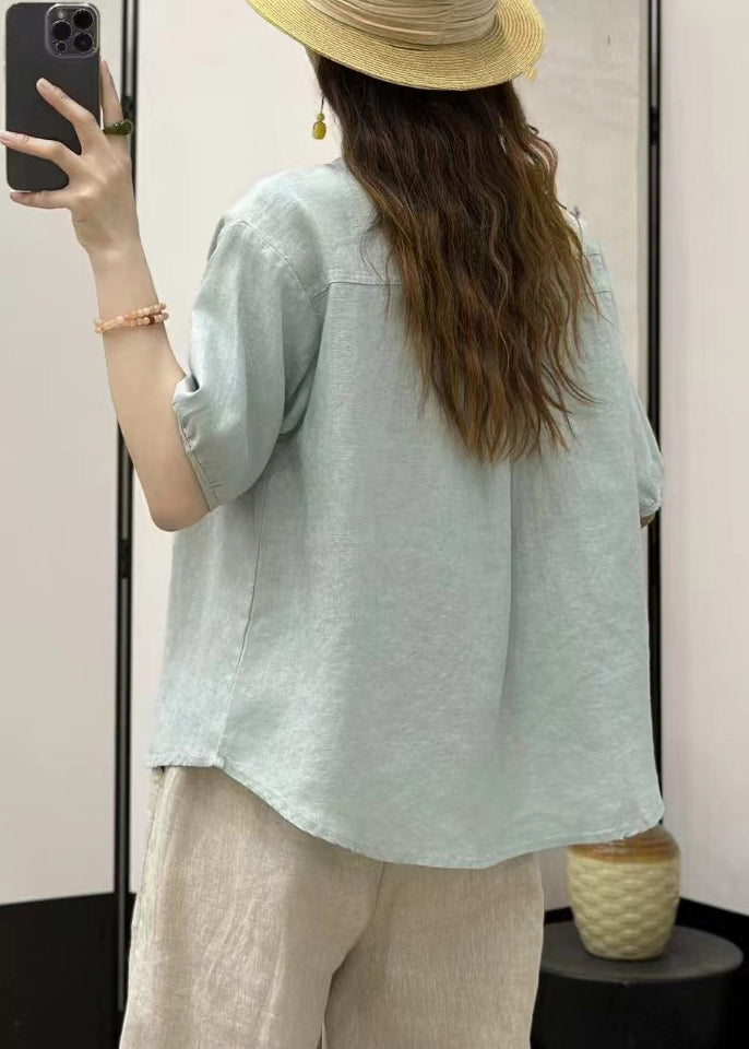 Sky Blue Button Loose Linen Shirt