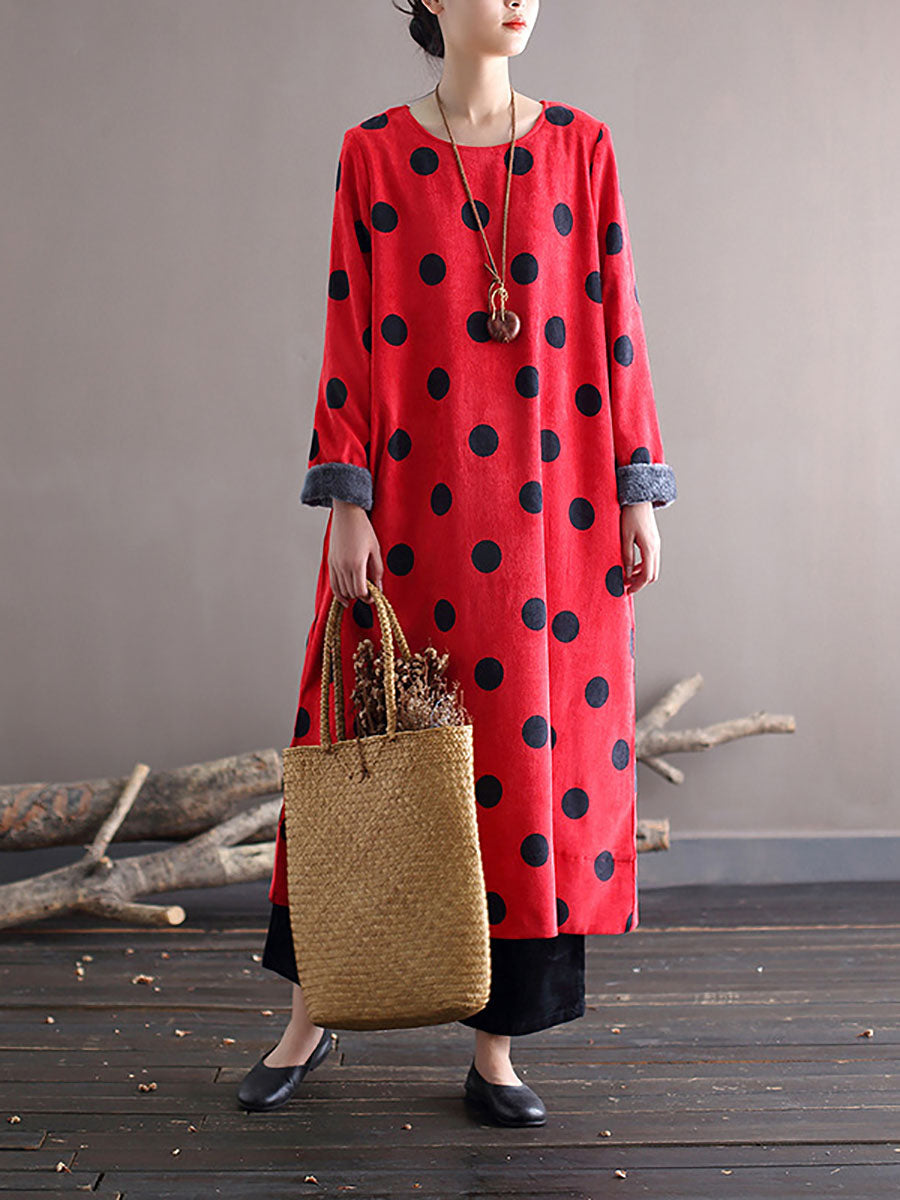 Winter Artsy Dot Corduroy Warm Long Dress