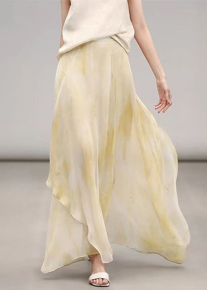 Yellow Print High Waist Chiffon Maxi Skirts Summer