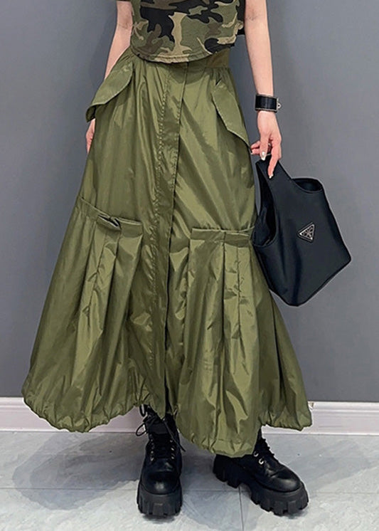 Natural Green Patchwork Elastic Waist Long Skirts Summer