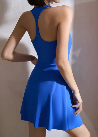Blue Striped Patchwork Yoga Mid Dress