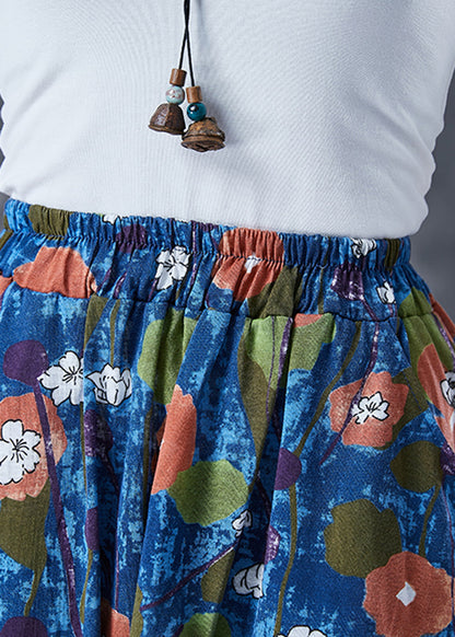 Blue Print Exra Large Hem Linen Skirt Summer
