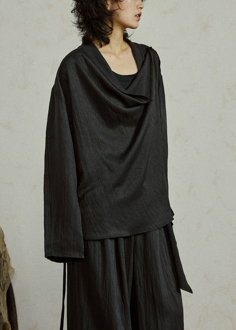 Loose Black Asymmetrical Top Tops Fall