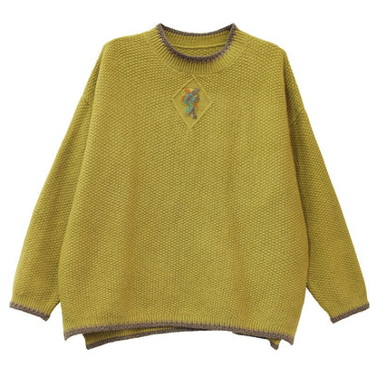 Winter Embroidery Knitted Patchwork Sweater