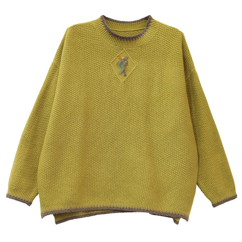 Winter Embroidery Knitted Patchwork Sweater