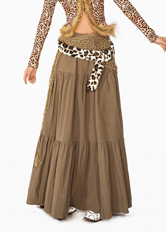 Camel Patchwork Wrinkled Maxi Skirt Summer