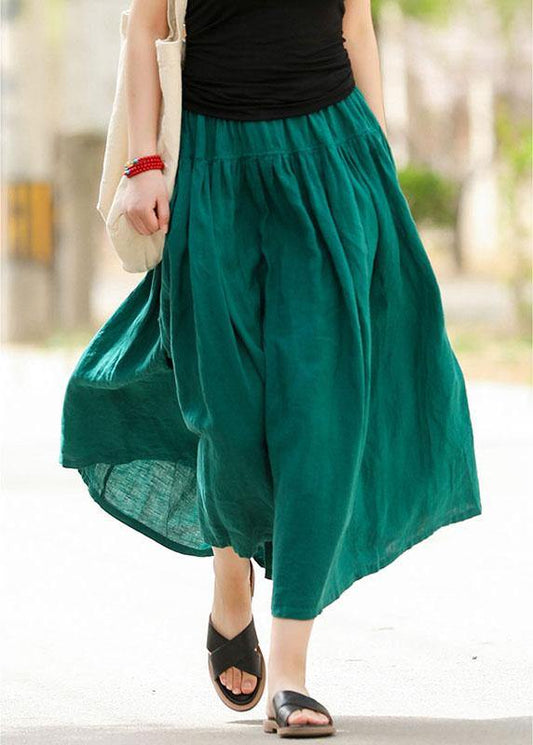 Elastic Waist Pleated Spliced Cotton Skirt for