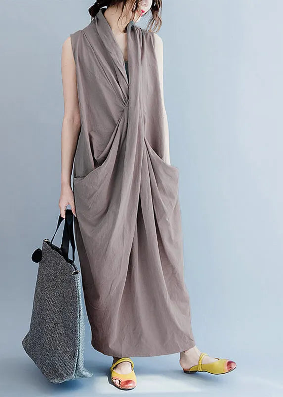 V Neck Sleeveless Loose Long Dress Split Hem Long Tank