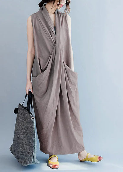 V Neck Sleeveless Loose Long Dress Split Hem Long Tank