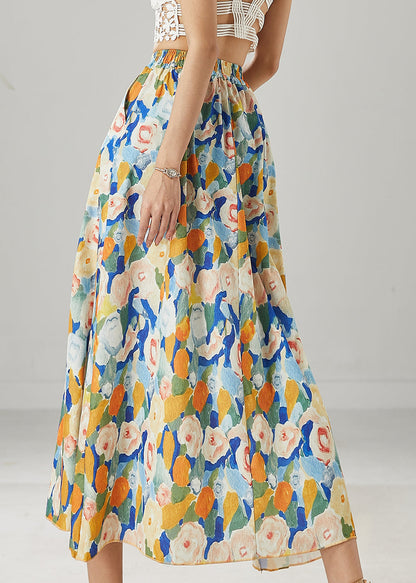 Blue Elastic Waist Chiffon Skirts Summer