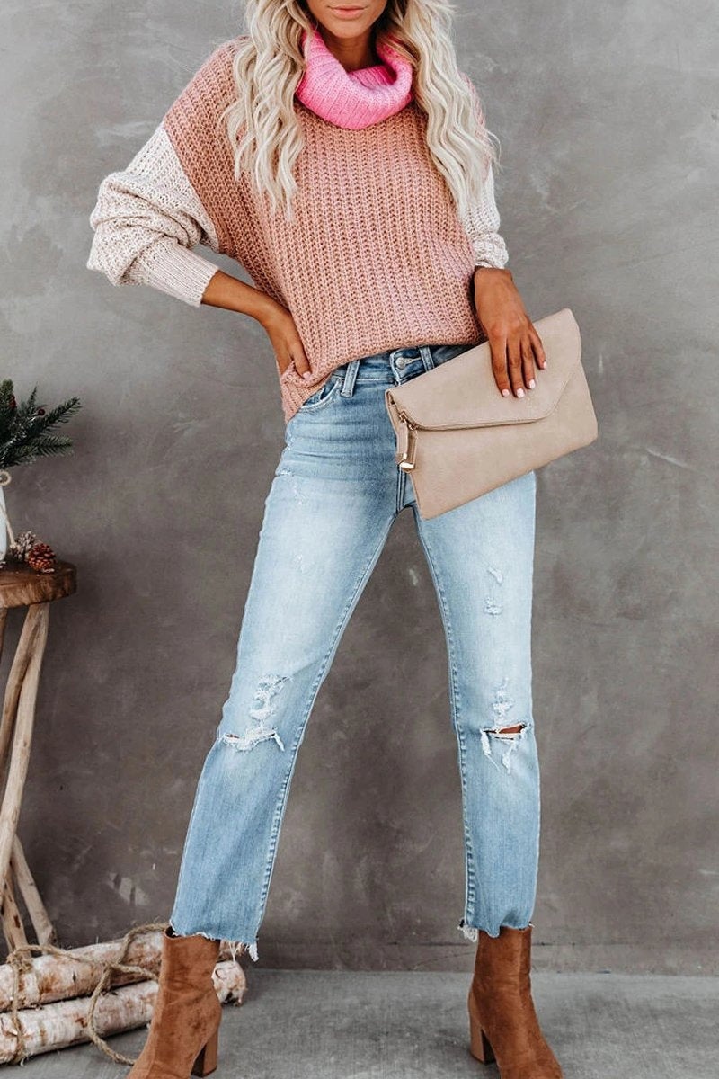 Turtleneck Color Block Sweater