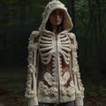 Women's Halloween Sequined Skull Cozy Knit Zip-up Sweater artswardrobe
