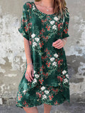 Women's Summer Vintage Floral Art Casual Round Neck Cotton Dress