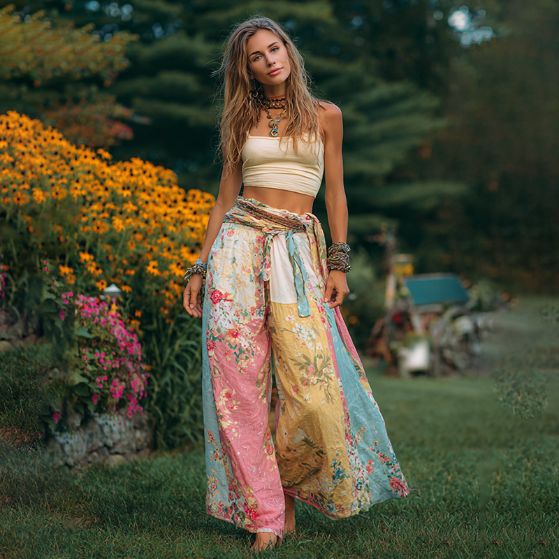 Women's Bohemian Patchwork Casual Wide Leg Pants elevenforest