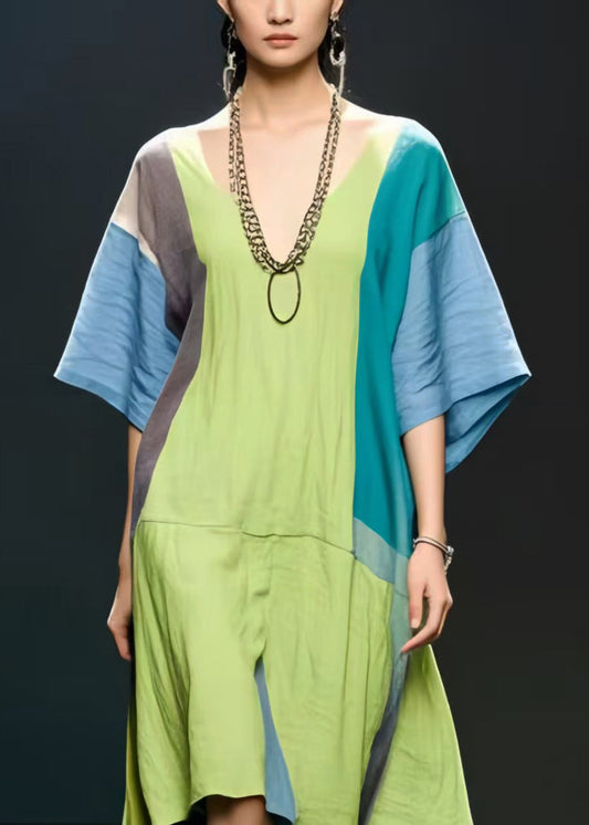 Grass Green Oversized Patchwork Cotton Maxi Dress Summer