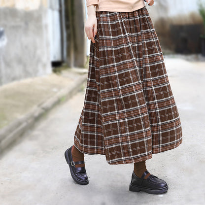 Retro Autumn Cotton Plaid Skirt