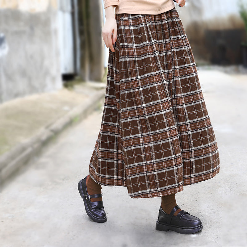 Retro Autumn Cotton Plaid Skirt