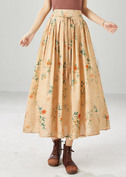 Khaki High Waist Print Cotton a Line Skirts Summer