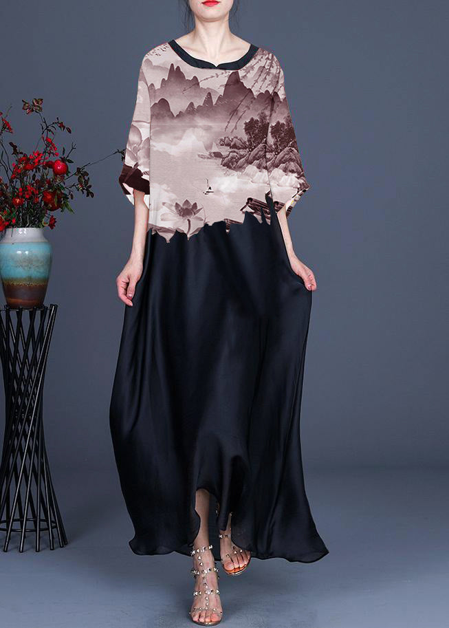 Red Print O-neck Chiffon Summer Dress