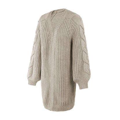 Lantern Sleeve Twist Cable Sweater Cardigan