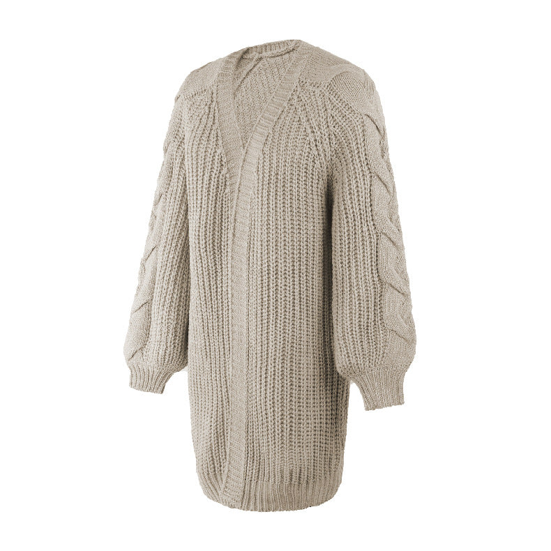 Lantern Sleeve Twist Cable Sweater Cardigan