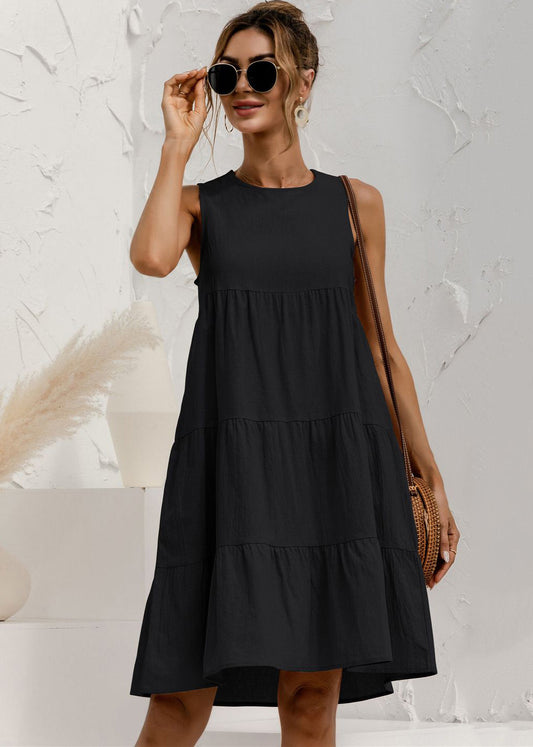 Round Neck Sleeveless Patchwork Cotton a Line Dress Summer