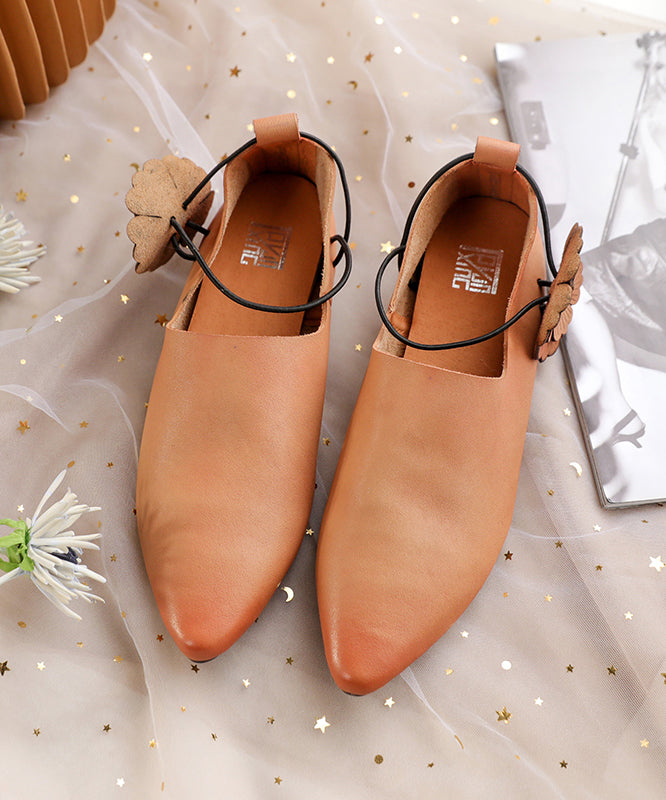 Pointed Toe Flat Shoes for Pink Brown Cowhide Leather