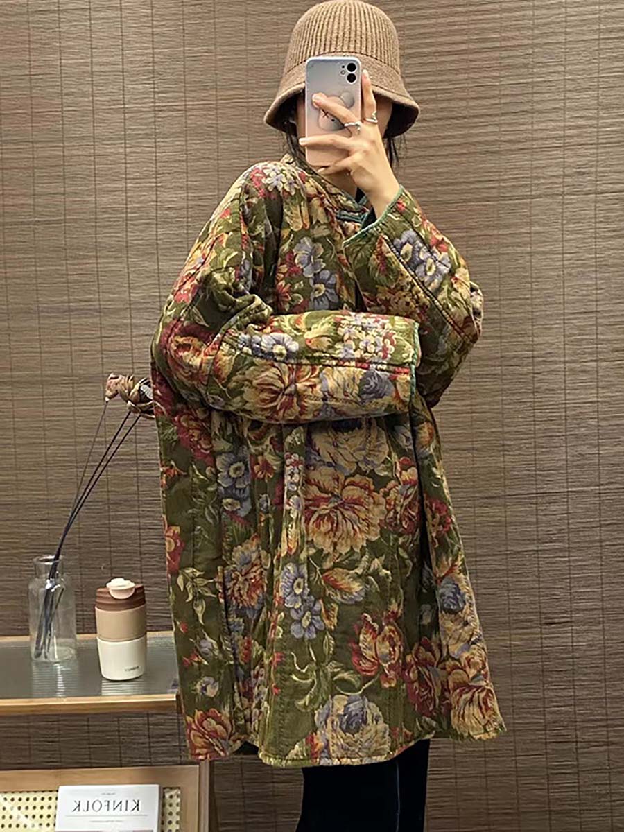 Winter Button Print Splict Hem Coat