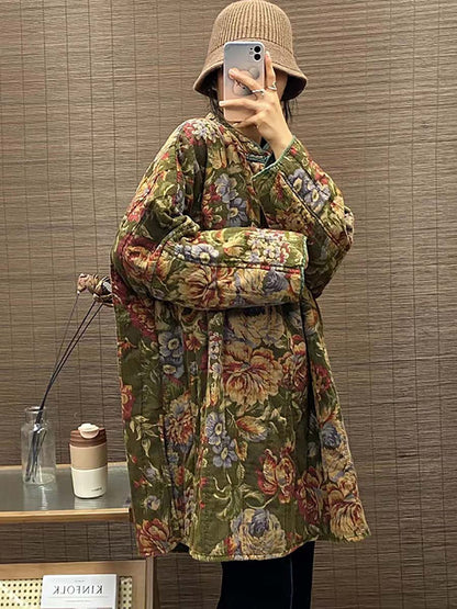 Winter Button Print Splict Hem Coat