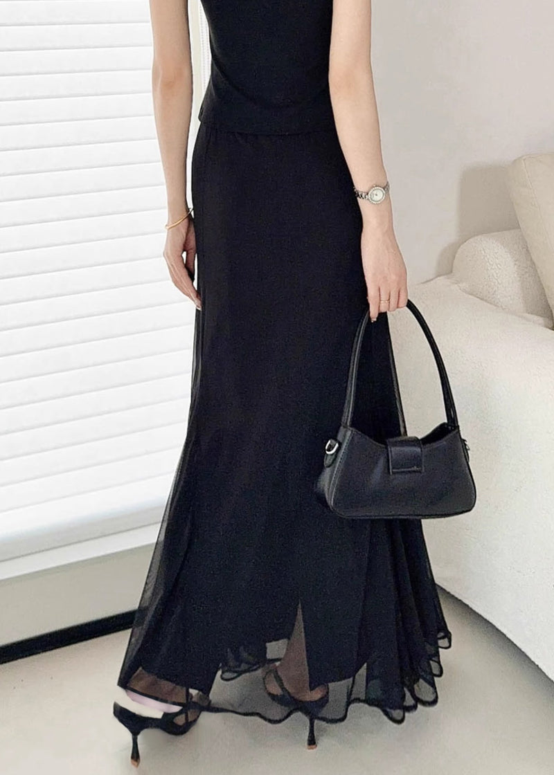 Slim Fit Black High Waist Tulle Skirt Summer