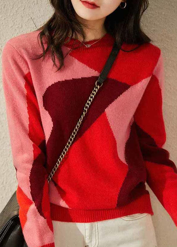 Red O-neck Knit Winter Sweaters