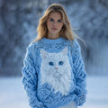 Women's Vintage Cute Cat Pattern Cozy Knit Pullover Sweater